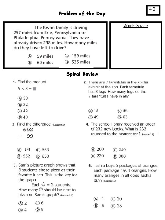 4. 8 Problem of the Day Work Space Spiral Review 