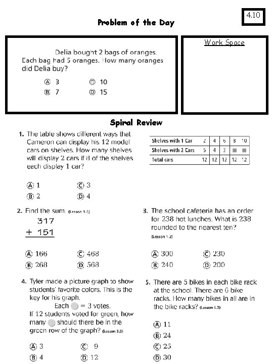 4. 10 Problem of the Day Work Space Spiral Review 