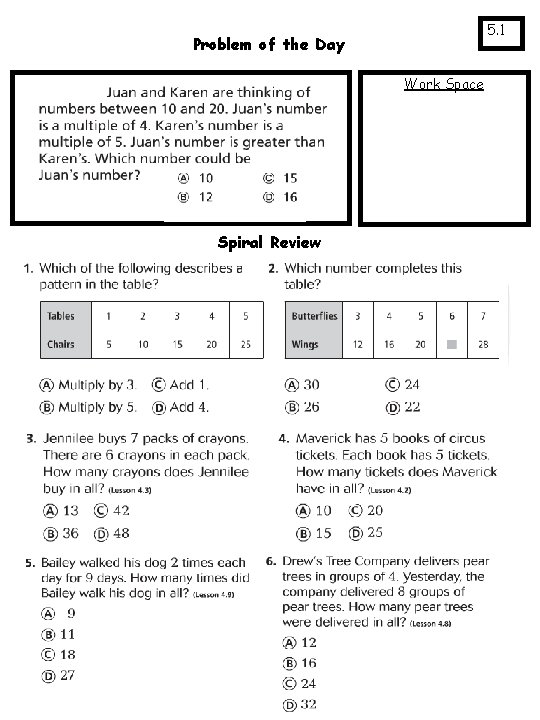 5. 1 Problem of the Day Work Space Spiral Review 
