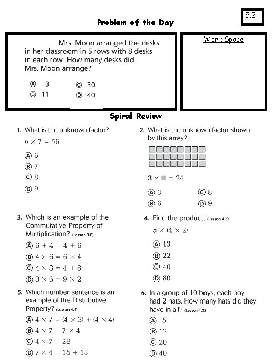 5. 2 Problem of the Day Work Space Spiral Review 