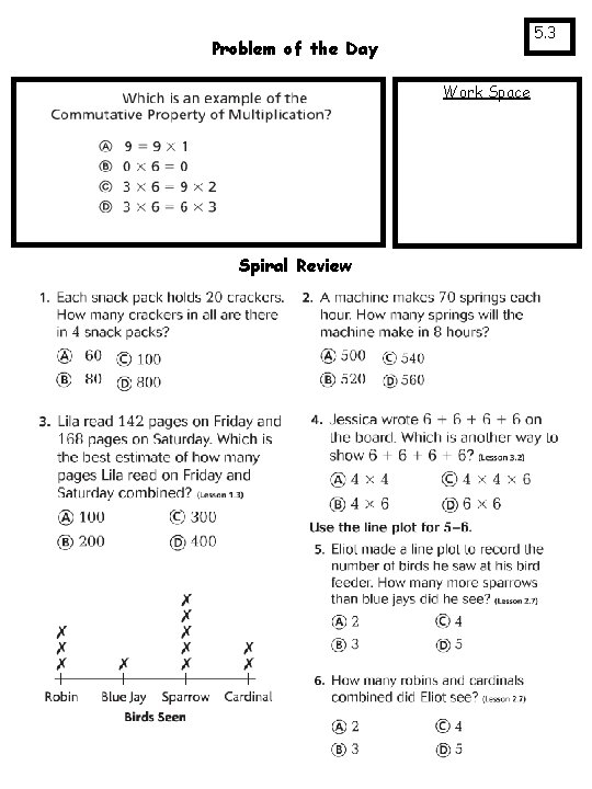 5. 3 Problem of the Day Work Space Spiral Review 