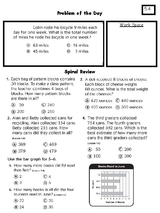 5. 4 Problem of the Day Work Space Spiral Review 