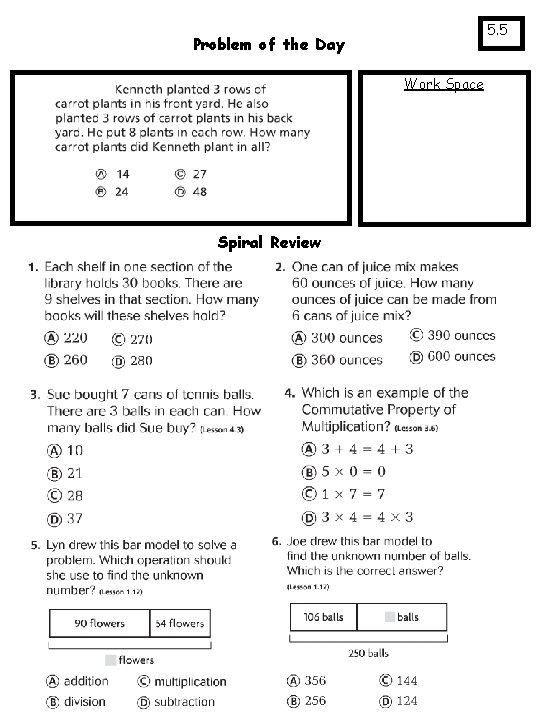 5. 5 Problem of the Day Work Space Spiral Review 