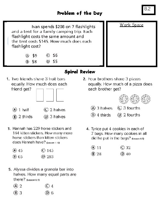 8. 2 Problem of the Day Work Space Spiral Review 