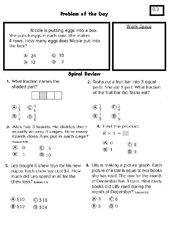 8. 3 Problem of the Day Work Space Spiral Review 