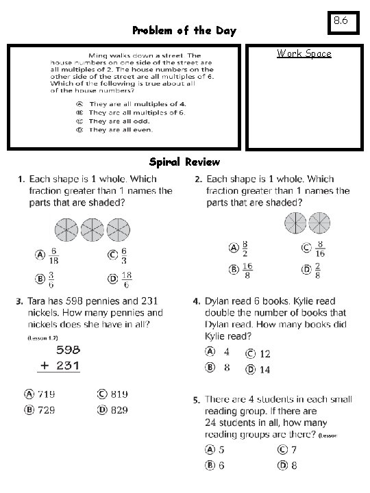 8. 6 Problem of the Day Work Space Spiral Review 