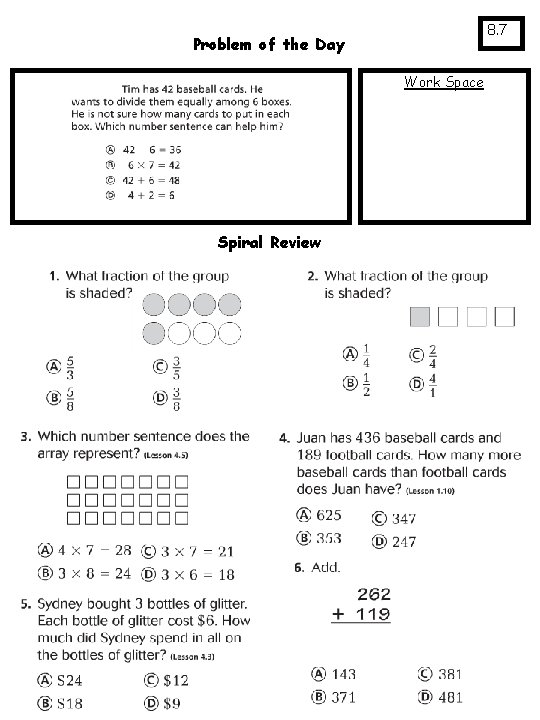 8. 7 Problem of the Day Work Space Spiral Review 