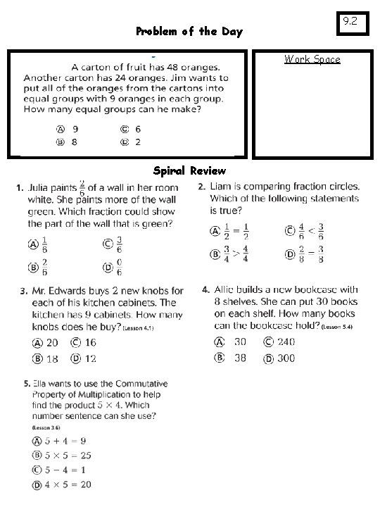 9. 2 Problem of the Day Work Space Spiral Review 