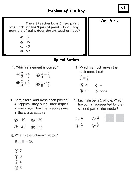 9. 4 Problem of the Day Work Space Spiral Review 