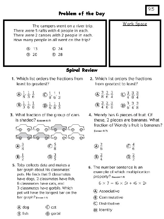 9. 5 Problem of the Day Work Space Spiral Review 