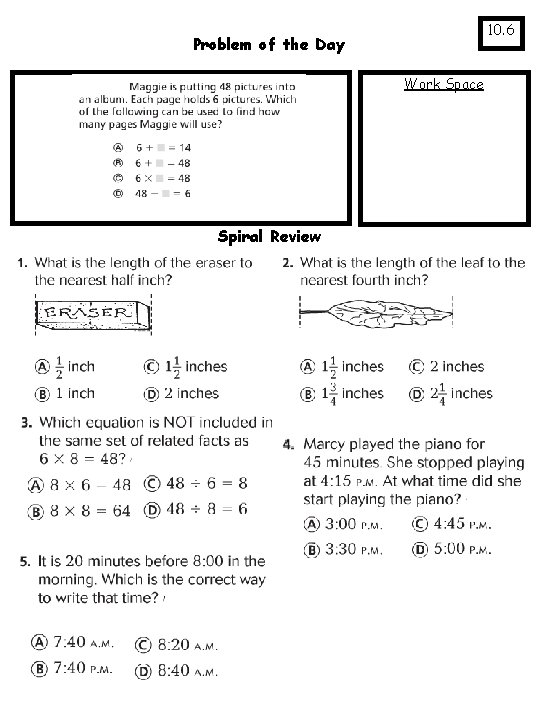 10. 6 Problem of the Day Work Space Spiral Review 
