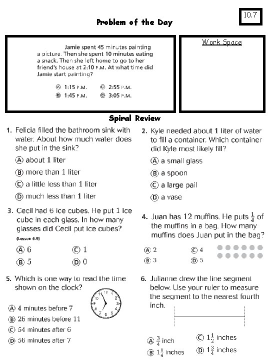 10. 7 Problem of the Day Work Space Spiral Review 