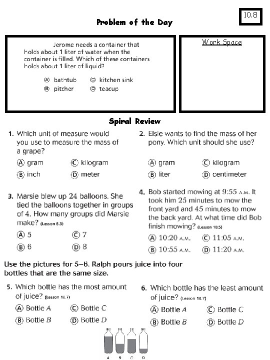 10. 8 Problem of the Day Work Space Spiral Review 