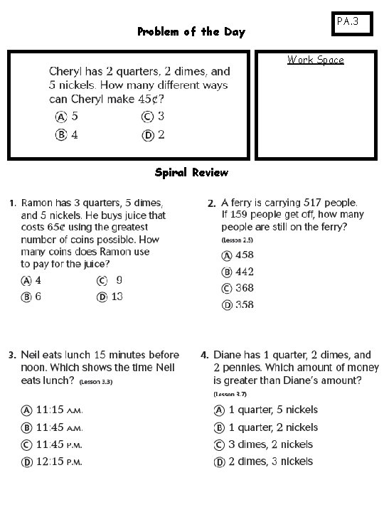 Problem of the Day PA. 3 Work Space Spiral Review 