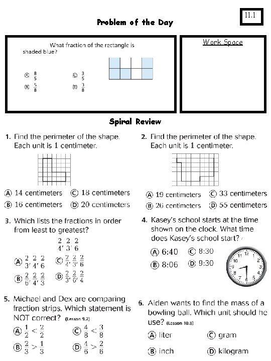 11. 1 Problem of the Day Work Space Spiral Review 