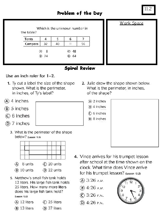 11. 2 Problem of the Day Work Space Spiral Review 