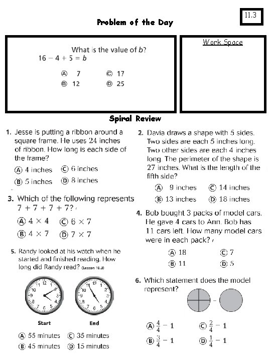 11. 3 Problem of the Day Work Space Spiral Review 