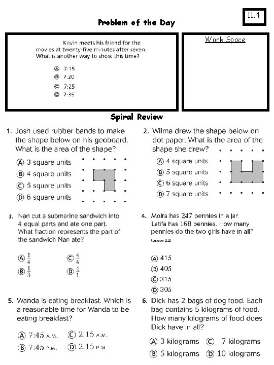 11. 4 Problem of the Day Work Space Spiral Review 