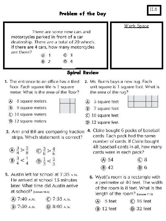 11. 6 Problem of the Day Work Space Spiral Review 