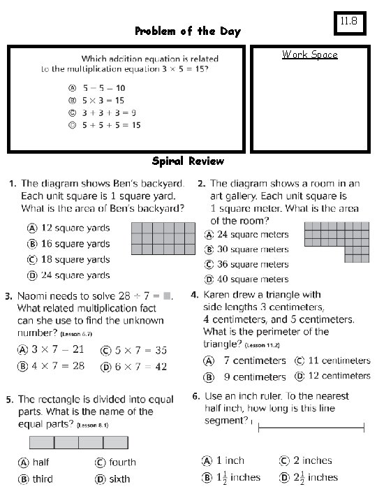11. 8 Problem of the Day Work Space Spiral Review 