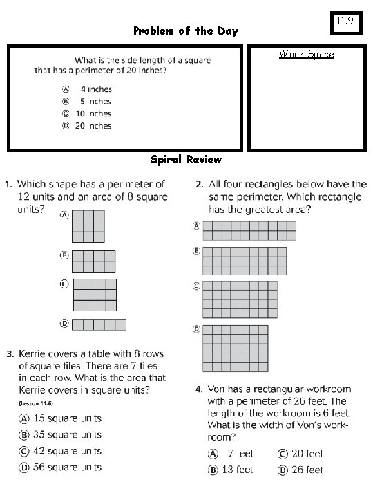 11. 9 Problem of the Day Work Space Spiral Review 