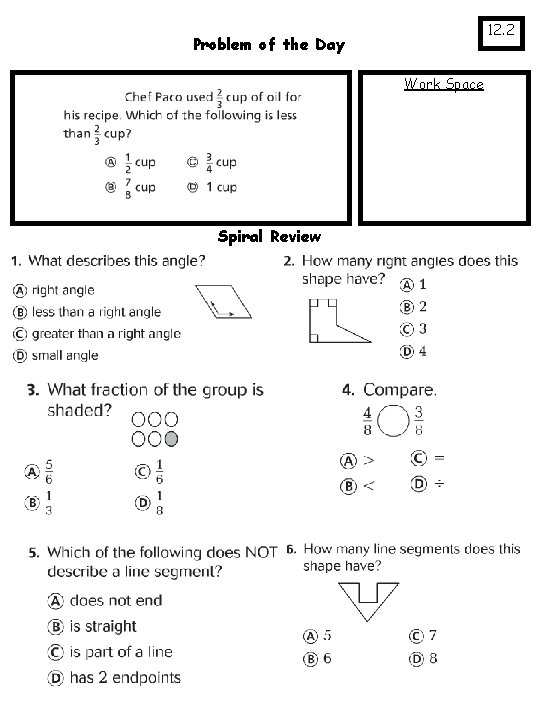 12. 2 Problem of the Day Work Space Spiral Review 