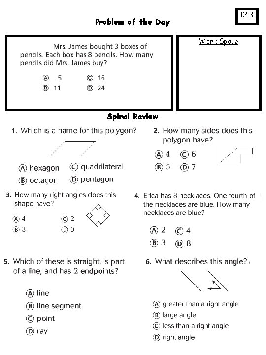 12. 3 Problem of the Day Work Space Spiral Review 