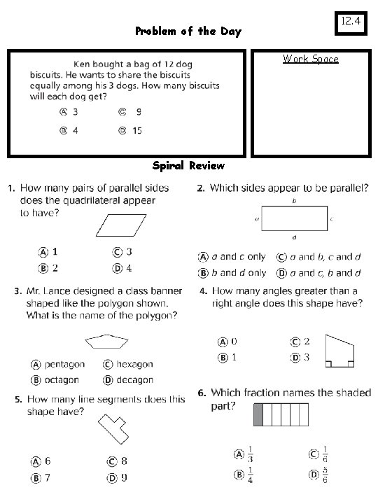 12. 4 Problem of the Day Work Space Spiral Review 