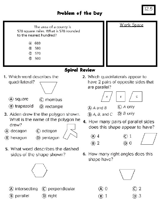 12. 5 Problem of the Day Work Space Spiral Review 