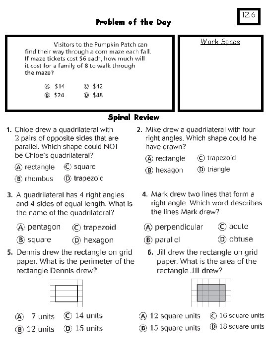 12. 6 Problem of the Day Work Space Spiral Review 