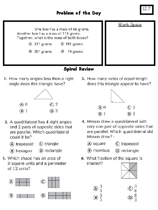12. 7 Problem of the Day Work Space Spiral Review 