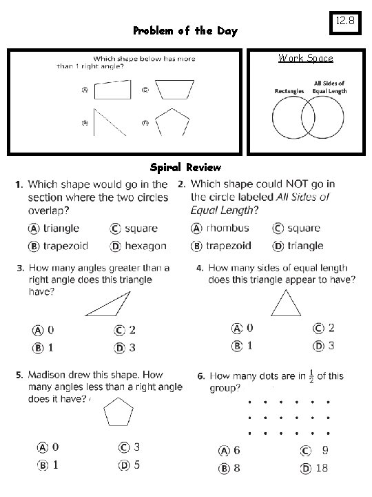 12. 8 Problem of the Day Work Space Spiral Review 