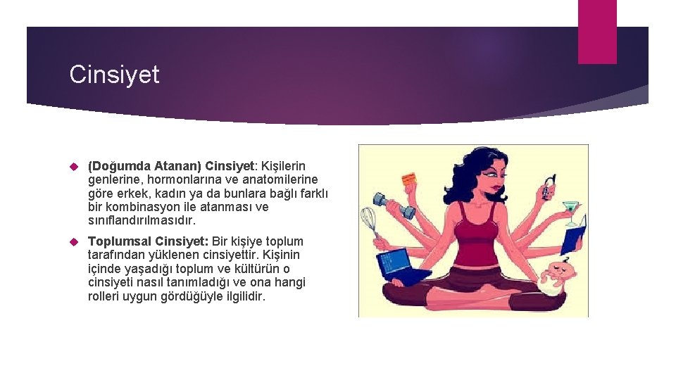 Cinsiyet (Doğumda Atanan) Cinsiyet: Kişilerin genlerine, hormonlarına ve anatomilerine göre erkek, kadın ya da