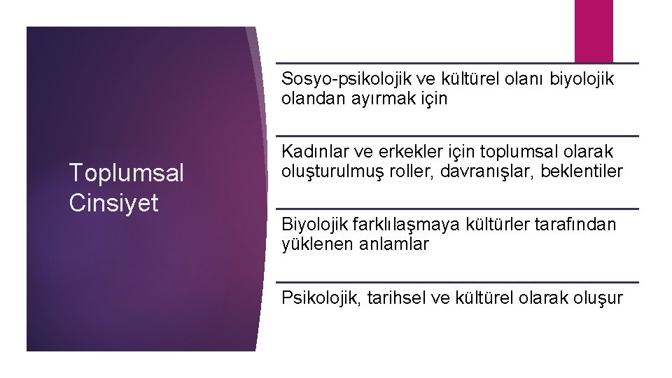 Sosyo-psikolojik ve kültürel olanı biyolojik olandan ayırmak için Toplumsal Cinsiyet Kadınlar ve erkekler için