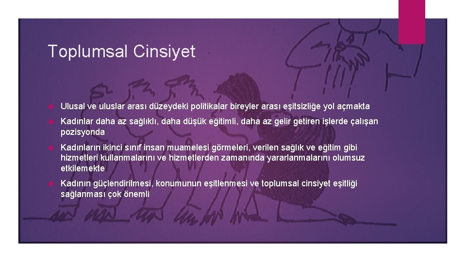 Toplumsal Cinsiyet Ulusal ve uluslar arası düzeydeki politikalar bireyler arası eşitsizliğe yol açmakta Kadınlar