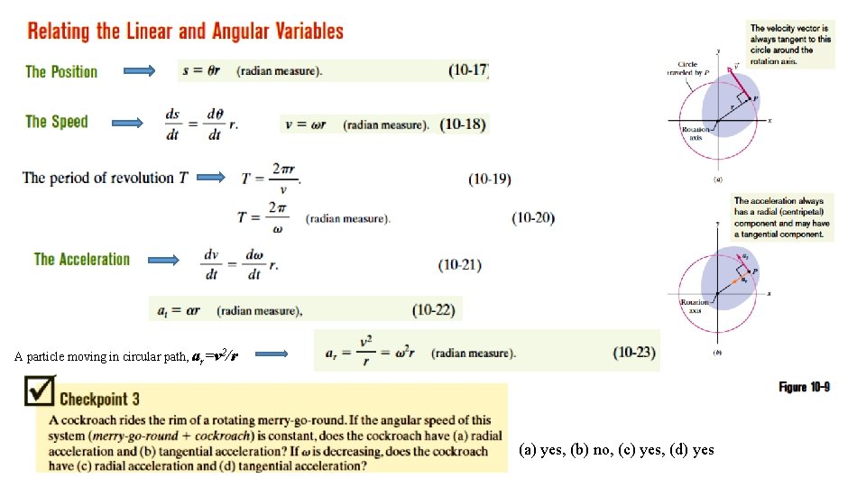 A particle moving in circular path, ar=v 2/r (a) yes, (b) no, (c) yes,