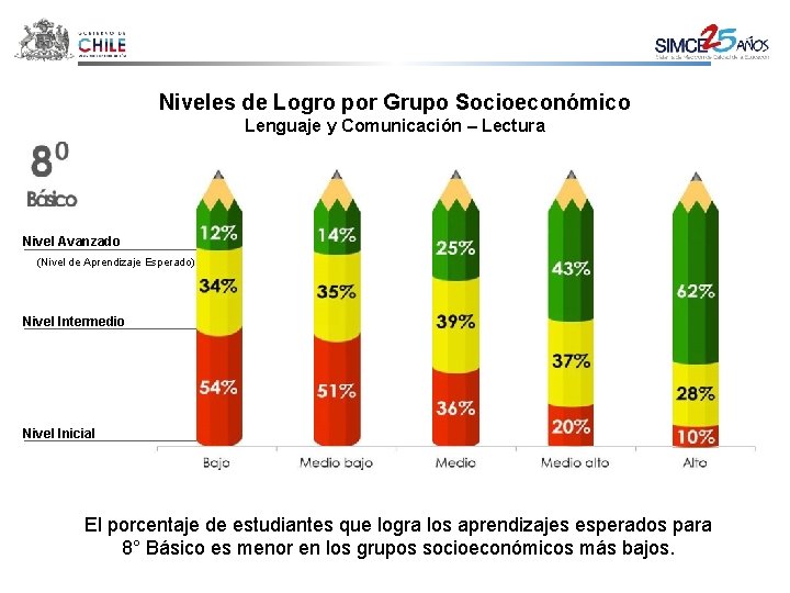 Niveles de Logro por Grupo Socioeconómico Lenguaje y Comunicación – Lectura Nivel Avanzado (Nivel
