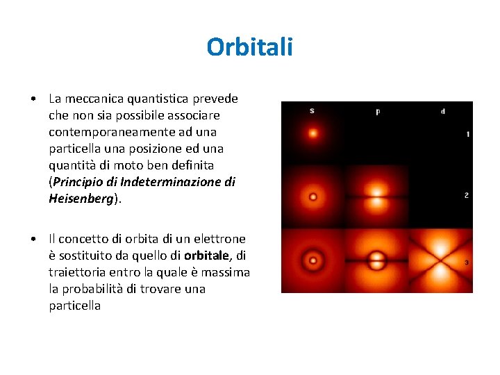 Orbitali • La meccanica quantistica prevede che non sia possibile associare contemporaneamente ad una