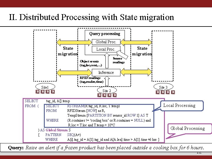 II. Distributed Processing with State migration Query processing Global Proc. State migration Local Proc.