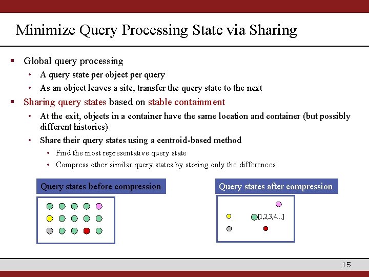 Minimize Query Processing State via Sharing § Global query processing • A query state