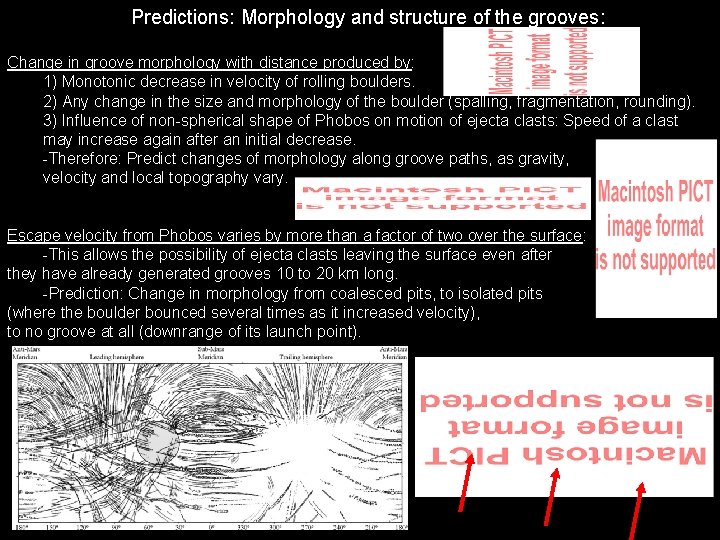 Predictions: Morphology and structure of the grooves: Change in groove morphology with distance produced