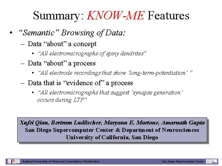 Summary: KNOW-ME Features • “Semantic” Browsing of Data: – Data “about” a concept •