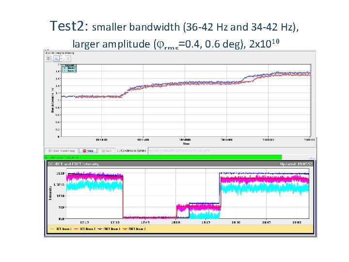 Test 2: smaller bandwidth (36 -42 Hz and 34 -42 Hz), larger amplitude (φrms=0.