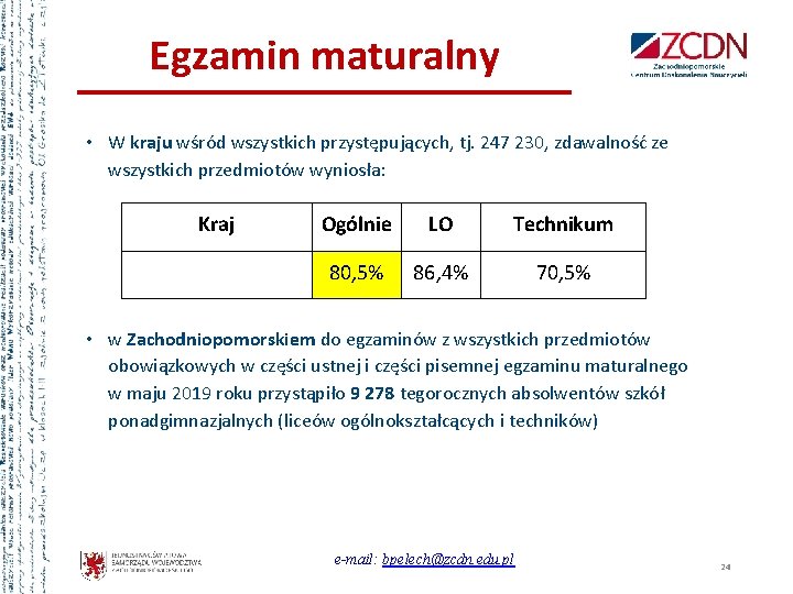 Egzamin maturalny • W kraju wśród wszystkich przystępujących, tj. 247 230, zdawalność ze wszystkich