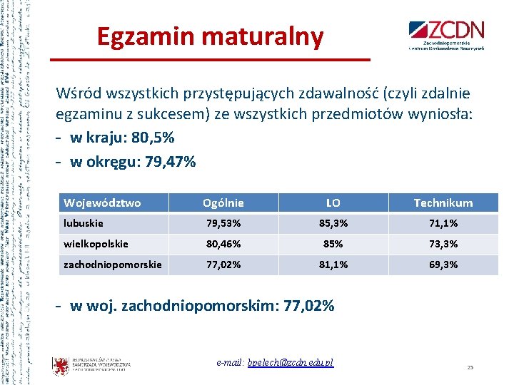 Egzamin maturalny Wśród wszystkich przystępujących zdawalność (czyli zdalnie egzaminu z sukcesem) ze wszystkich przedmiotów