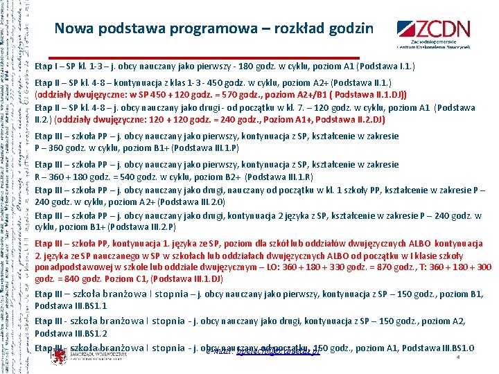 Nowa podstawa programowa – rozkład godzin Etap I – SP kl. 1 -3 –