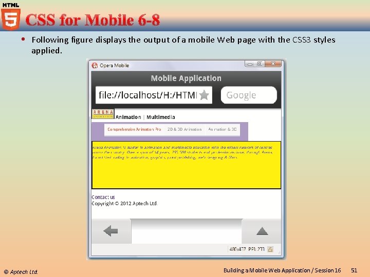  Following figure displays the output of a mobile Web page with the CSS
