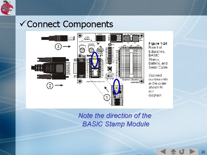 ü Connect Components Note the direction of the BASIC Stamp Module 20 