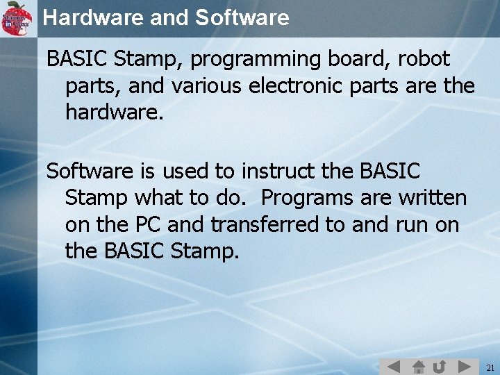 Hardware and Software BASIC Stamp, programming board, robot parts, and various electronic parts are
