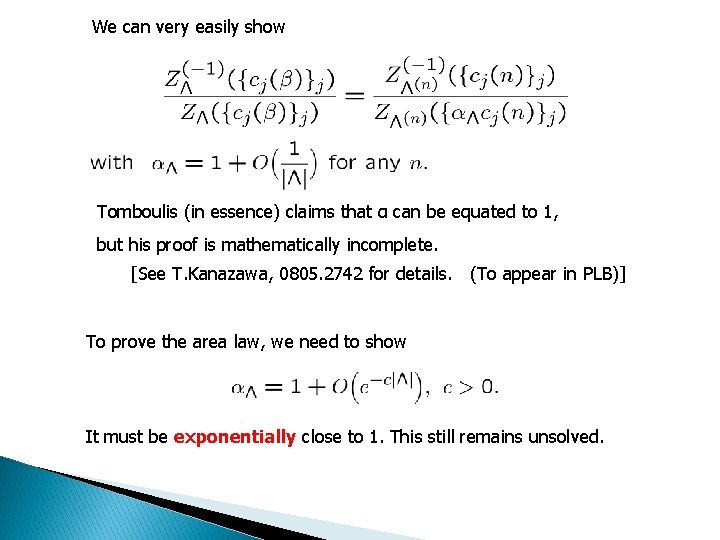 We can very easily show Tomboulis (in essence) claims that α can be equated